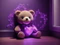 Royal Embrace: Purple Laser Artistry of Teddy Bear Hearts