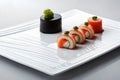 Exquisite Eats: Close-up Shot of a Gourmet Sushi Dish in Minimalist Food Photography with Generative AI