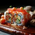 Indulge in the artistry of Japanese cuisine with this exquisite plate of sushi. Ai generated