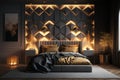 Indulge in the atmosphere of a contemporary lavish bedroom adorned with night lights. AI