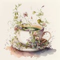 Springtime Sips: A Delicate Coffee Cup and Saucer with Pastel Flowers AI Generated