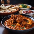 Spicy Close-Up Shot of Ethiopian Doro Wat & x28;Chicken Stew& x29; with Injera