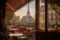 Indulge in a breathtaking panorama of Paris from a restaurant, including the iconic Eiffel Tower, View of Eiffel Tower from a