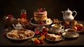 Indulge in the Classic British Tradition of Afternoon Tea with an Assortment of Sweet and Savory Tidbits Food Photography