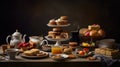 Indulge in the Classic British Tradition of Afternoon Tea with an Assortment of Sweet and Savory Tidbits Food Photography Royalty Free Stock Photo
