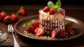Indulge in the decadence of chocolate and strawberries: cake layered with berries