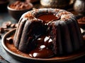 Indulge in decadence with a tempting close-up of a rich, molten lava cake masterpiece.