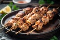 Ai Generative Grilled chicken fillet on skewers with lemon and parsley