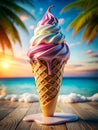 A close-up of an ice-cream, with a little melting feeling, summer background. Royalty Free Stock Photo