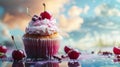 Whimsical Delight, A Scrumptious Cupcake Adorned With Fluffy Whipped Cream and Luscious Cherries