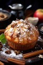 Homemade warm Apple Pie muffin with golden nutmeg sprinkled with cinnamon sugar