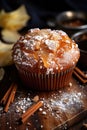 Homemade warm Apple Pie muffin with golden nutmeg sprinkled with cinnamon sugar