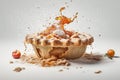 Ai Generative Delicious fruit tartlet or Tasty apple pie on a grey background with splashes of cream