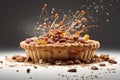 Ai Generative Delicious fruit tartlet or Tasty apple pie on a grey background with splashes of cream