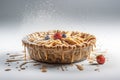 Ai Generative Delicious fruit tartlet or Tasty apple pie on a grey background with splashes of cream