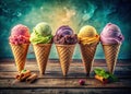 A Sweet Trip Down Memory Lane Exploring Classic Ice Cream Cone Flavors in RetroInspired Photography Royalty Free Stock Photo