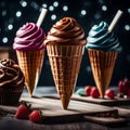 Colorful Trio - Delightful Ice Cream Cones