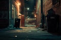 Enigmatic Alley Serenade. Darkened city decay with expressive graffiti artistry. Atmospheric allure. Generative AI