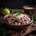 Colorful Belizean Rice and Beans with Fried Plantains and Salad