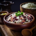 Colorful Belizean Rice and Beans with Fried Plantains and Salad