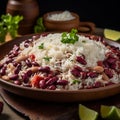 Colorful Belizean Rice and Beans with Fried Plantains and Salad