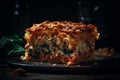 Ai Generative Traditional Italian lasagna with spinach and ricotta on a wooden board
