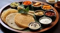 A Scrumptious Morning Breakfast Spread of Idly, Dosa, and Vada