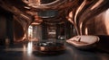Bronze & Burnished Copper: Futuristic Luxury Interior of Intricate Design & Digital Art