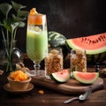 Tall Glass of Sweet and Refreshing Melon Sa Malamig with Sweet Treats
