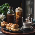 Tall Glass of Rich and Creamy Vietnamese Iced Coffee with Sweet Pastries