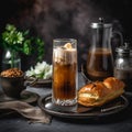 Tall Glass of Rich and Creamy Vietnamese Iced Coffee with Sweet Pastries