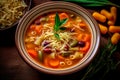 Minestrone - Hearty vegetable soup with beans, pasta, and herbs Royalty Free Stock Photo