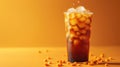 Indulge in iced cold brew coffee with pumpkin spice. Isolated on orange. Ai Generated