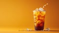 Indulge in iced cold brew coffee with pumpkin spice. Isolated on orange. Ai Generated