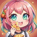 Indulge in the Irresistible: Anime Girl Savoring Every Bite of Delicious Pizza Royalty Free Stock Photo