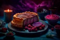 Ai Generative Homemade pie with black currant on a dark background