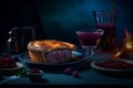 Ai Generative Homemade pie with black currant on a dark background