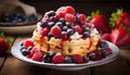 Indulge in the irresistible delight of scrumptious waffles topped with juicy and delectable berries