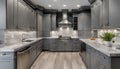 Corner view closeup to grey luxury kitchen