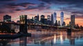 Metropolitan Elegance: Hyper-Realistic Cityscape Embracing the Evening Glow with Towering Skyscrapers and Streetlight Brilliance -