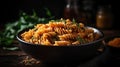 A close-up shot of a delicious-looking bowl of pasta with fresh herbs created with Generative AI