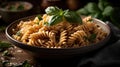 A close-up shot of a delicious-looking bowl of pasta with fresh herbs created with Generative AI