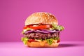 Colorful Cravings: Burger Temptation with Fresh Lettuce Tomatoe and Cheese Ai Generated Illustration