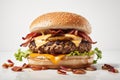 Delicious Cheeseburger with bacon white background