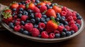 A platter of fresh and juicy strawberries blueberries and raspberries created with Generative AI Royalty Free Stock Photo