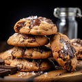 Indulge in the mouthwatering world of baking with this closeup of a stack of traditional chocolate cookies