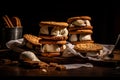 Indulge in nostalgia with Ice Cream Uncles Sandwiches on a rustic wooden table. Royalty Free Stock Photo