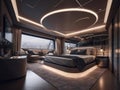 A sleek and luxurious private yacht with stunning interiors created with Generative AI