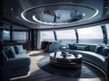 A sleek and luxurious private yacht with stunning interiors created with Generative AI