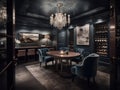 A luxurious and decadent private wine room with plush seating created with Generative AI